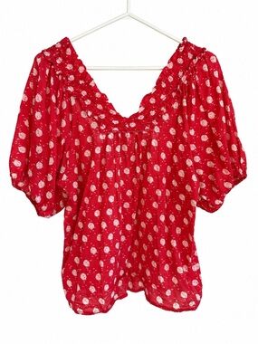 Edme & Esyllte Anthropologie Red Puff Sleeve Blouse Size M Boho Chic Babydoll